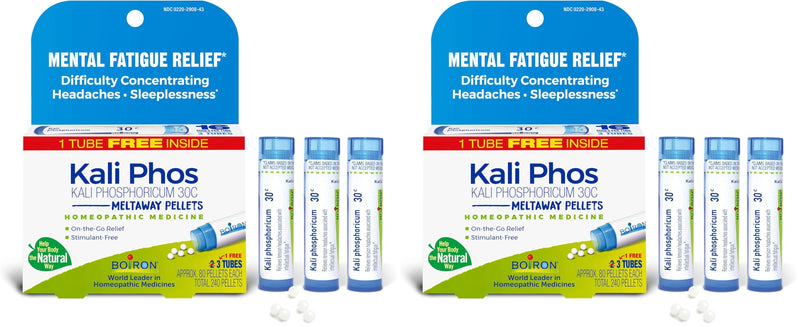 Boiron Kali Phosphoricum 30C Homeopathic Medicine for Headaches, Sleeplessness, Mental Fatigue, and Concentration Difficulties - 240 Pellets (Pack of 2) 240 Count (Pack of 2)
