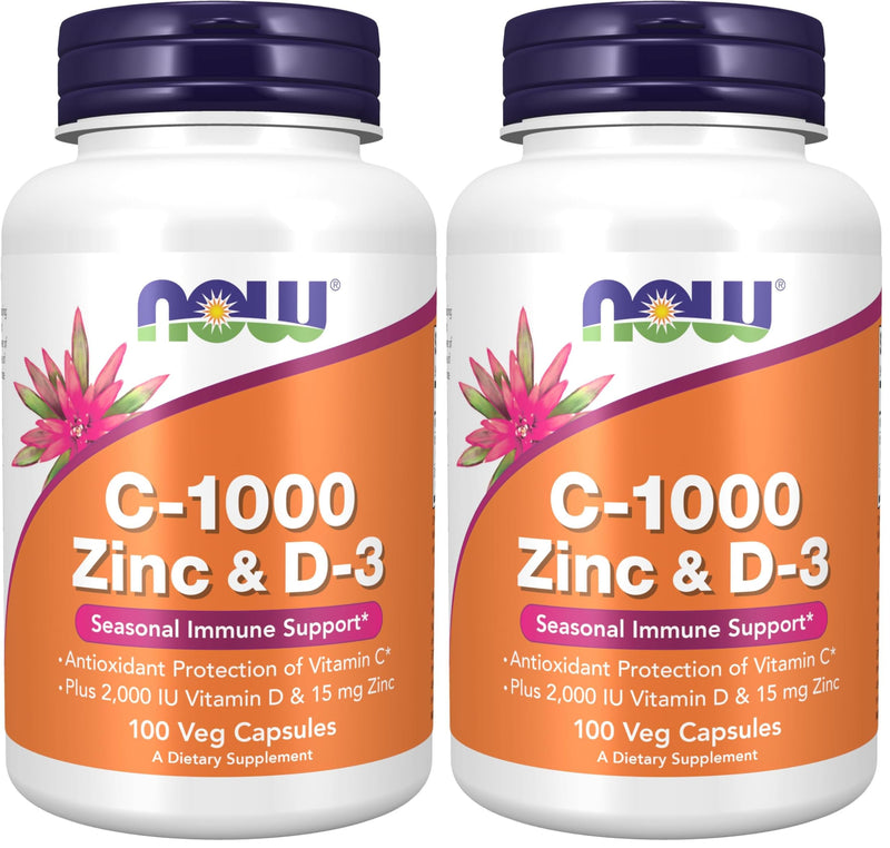 Now Supplements, C-1000 Zinc & D-3, Seasonal Immune Support*, 100 Veg Capsules, (Pack of 2) 100 Count (Pack of 2)