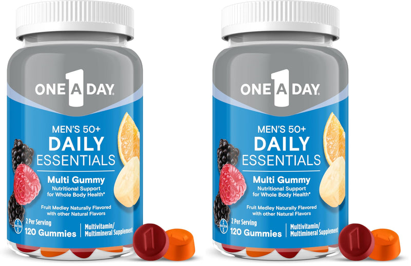 ONE A DAY Men’s 50+ Daily Essentials Multivitamin Gummies, Multivitamin for Men Over 50, Fruit Medley Flavor, 120 Gummies,(Pack of 2) 120 Count (Pack of 2) New Gummies