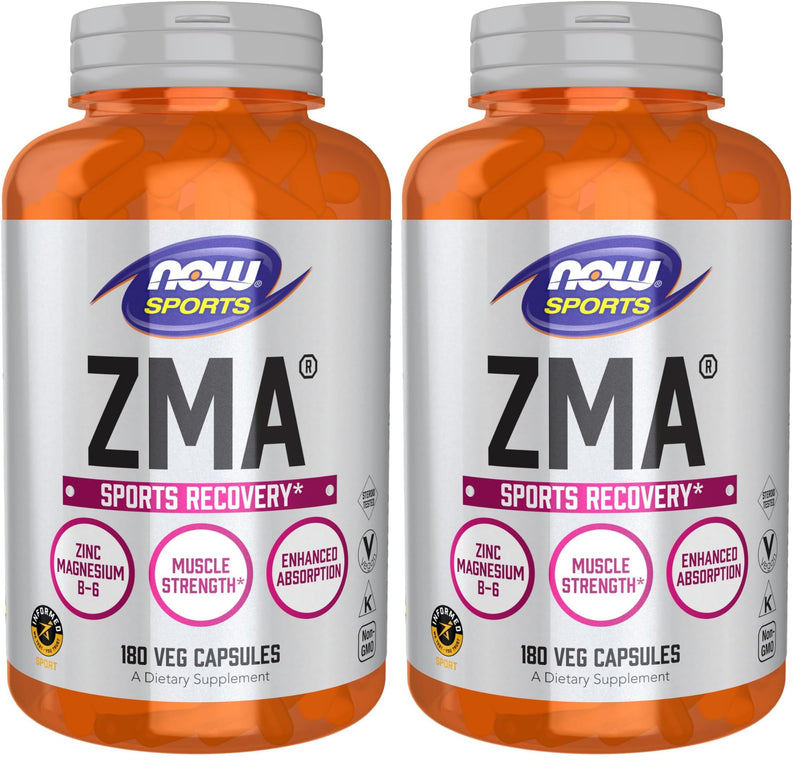 NOW Foods Sports Nutrition, ZMA (Zinc, Magnesium and Vitamin B-6), Enhanced Absorption, Sports Recovery*, 180 Capsules, (Pack of 2) 180 Count (Pack of 2)