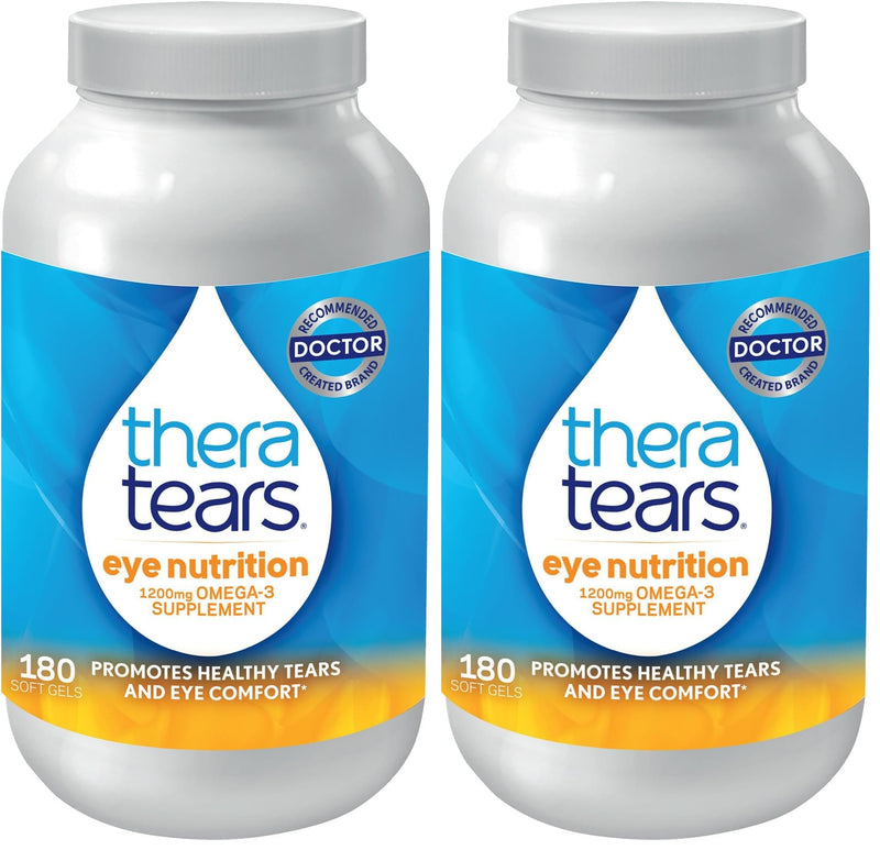 TheraTears Omega 3 Supplement for Eye Care,1200mg Fish Oil and Organic Flaxseed Oil with Vitamin E,180 Count (Pack of 2) 180 Count (Pack of 2)
