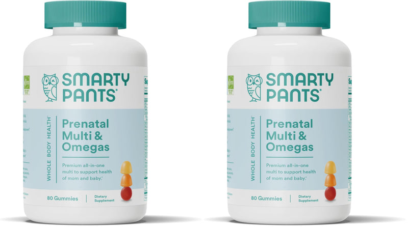 SmartyPants Prenatal Vitamins for Women, Multivitamin Gummies: Omega 3 Fish Oil (EPA/DHA), Biotin, Methylfolate, Vitamin D3, C, Vitamin B12,B6 A,K &Zinc, Inositol,(20 Day Supply),80 Count (Pack of 2) 1 Count (Pack of 2) Discontinued - 20 Day Supply
