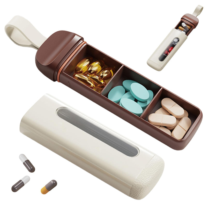 Mini Pill Organizer, 3 Compartments Airtight Travel Pill Box | Food-grade ABS pill case with airtight design, 3 compartments for organizing daily medication, vitamins and tablets on the go White