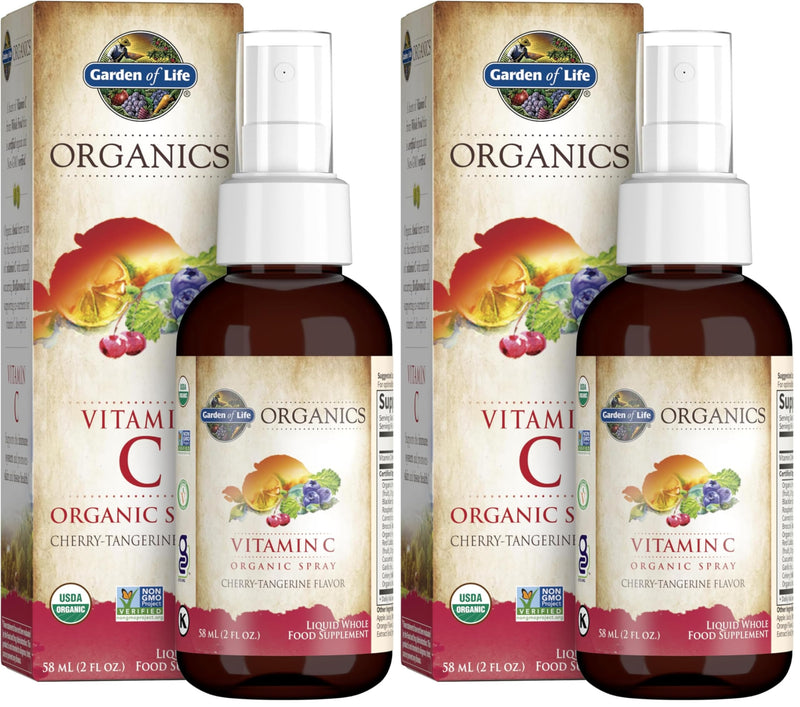 Garden of Life Organics Vitamin C Spray for Kids and Adults - Cherry Tangerine,Vitamin C Supplement,Antioxidant for Immune Support and Skin Health,2 fl oz Liquid Drops,(Pack of 2) Cherry-Tangerine 2 Fl Oz (Pack of 2)