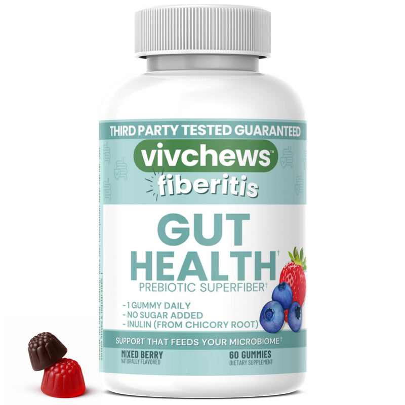 Gut Health Gummies – Prebiotic Fiber for Bloating Relief, No Sugar Added, Non-GMO, Fruit Pectin Based, Gluten-Free, No Artificial Colors, Flavors or Sweeteners, 2 Month Supply