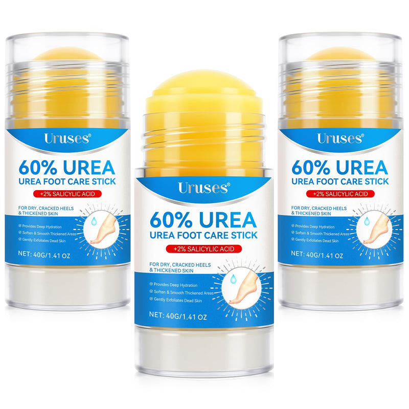 Uruses 3Pack Urea Cream 60% plus Salicylic Acid 2% Urea Foot Care Stick,Foot Cream for Foot Callus Remover, Feet Moisturizer Stick for Dry Cracked Heels, Hands, Knees,Hydrating Heel Balm, Easy To Use
