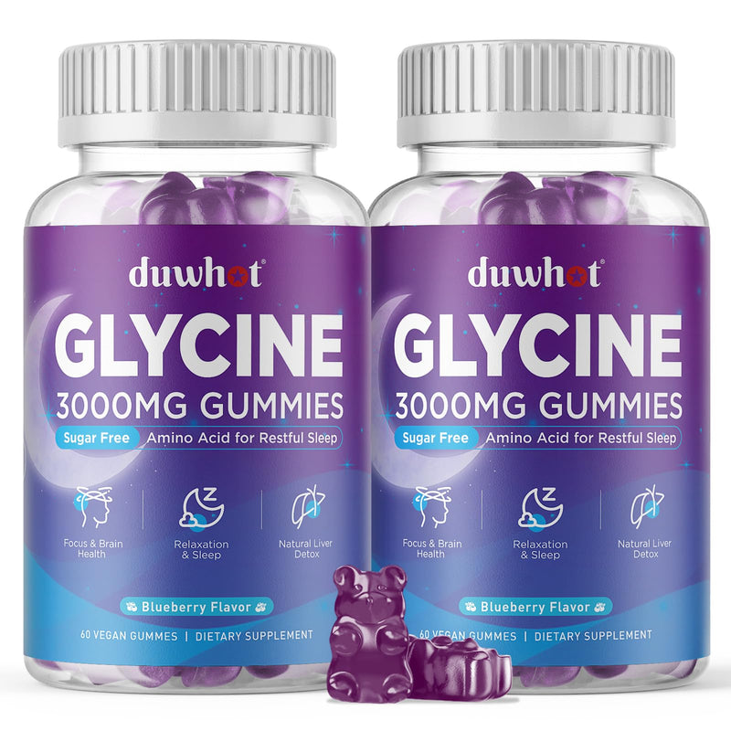 Glycine Gummies, 3g(3000 mg) Glycine Supplements for Sleep, Sugar-Free, 120 | For Detox, Relax, Nerve Support, Blueberry Flavor, Vegan, Non-GMO, Gluten-Free 60 Count (Pack of 2)