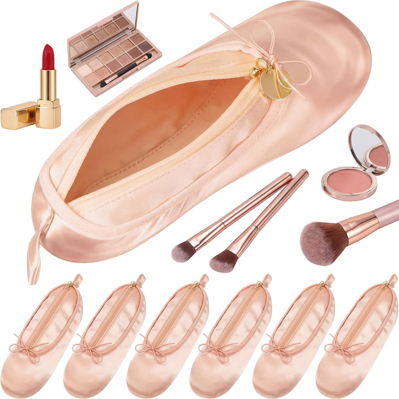 6 Pcs Pink Ballet Shoe Makeup Bag Bulk Dance Bags for Dancers Team Gifts Cute Ballerina Cosmetic Toiletry Zipper Pouch for Women Recital Competition Gifts Ballerina Party Favors