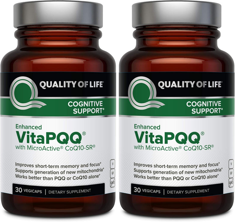 Quality of Life VitaPQQ with MicroActive CoQ10-SR Premium Supplement - Anti Aging, Memory, Energy, Focus, Cognitive and Heart Health - 30 Vegicaps (Pack of 2) 30 Count (Pack of 2)