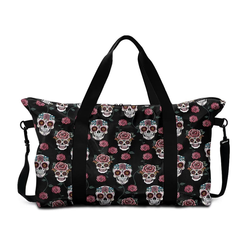 Floral Skull Carry on Tote Bags for Women Men Travel Duffle Bag for Yoga Gym Weekender Bags with Large Capacity Floral Skull