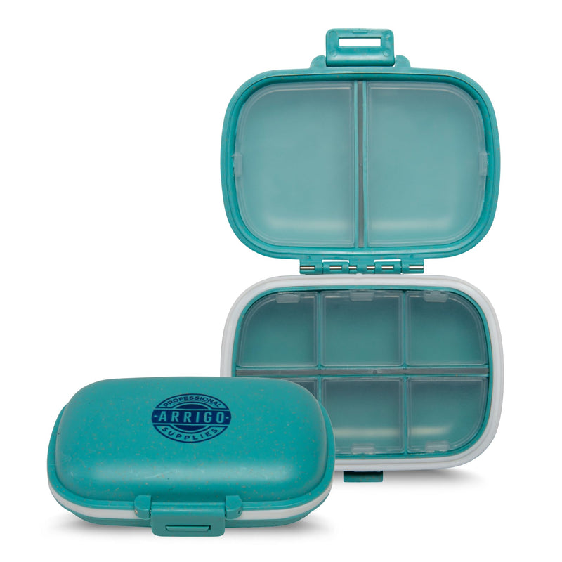Arrigo Daily Pill Organizer for Small Medicine & Large Vitamins – Travel Friendly Portable Pill Case Box – Hard BPA-Free Plastic Compact Container for Carry-On, Pocket, Purse & Backpack (Teal) (1 Pack) Teal