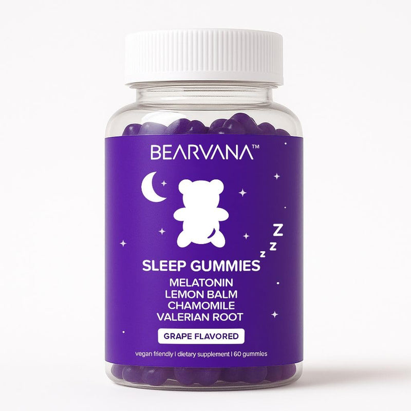 BEARVANA Melatonin Gummies, Sleep Support Gummies with Lemon Balm, Grape Flavor, Chamomile & Valerian Root, Night time Relaxation & Rest Support | 60 Gummies