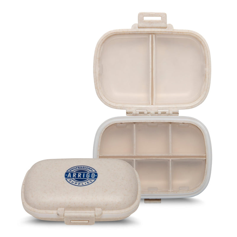 Arrigo Daily Pill Organizer for Small Medicine & Large Vitamins – Travel Friendly Portable Pill Case Box – Hard BPA-Free Plastic Compact Container for Carry-On, Pocket, Purse & Backpack (Beige) (1 Pack) Beige
