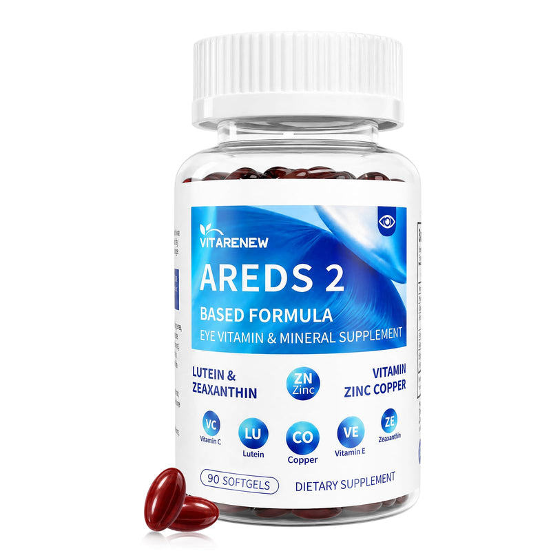 AREDS 2 Eye Vitamin & Mineral Supplement — Lutein & Zeaxanthin with Vitamin C, E, Zinc & Copper for Blue Light Protection, Eye Health Support — Beta-Carotene Free — 90 Softgels 90 Count (Pack of 1)