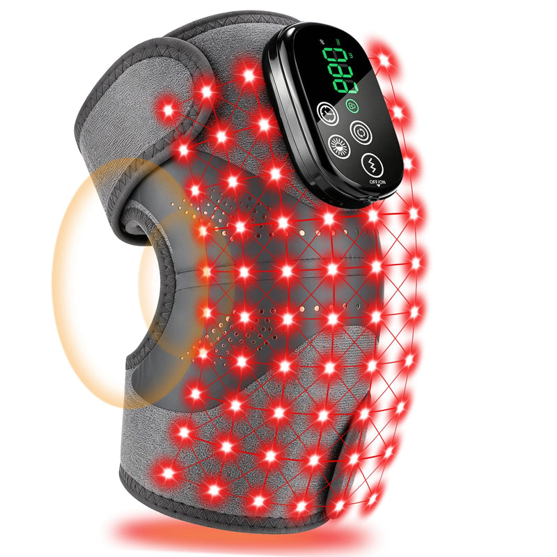 Red Light Knee Wrap with Heat & Vibration, 660nm & 850nm Light, 3 Vibration Modes, 5000mAh Cordless Heated Wrap for Daily Comfort, Suitable for Knee Elbow Shoulder Grey