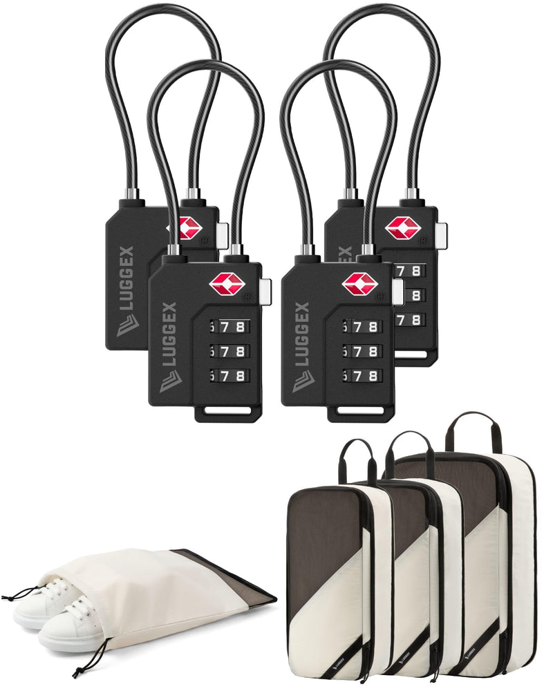 LUGGEX TSA Locks and 4 Set Compression Packing Cubes for Luggage Bundle – Travel Accessories