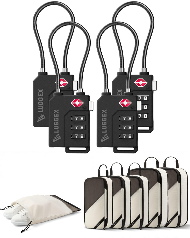 LUGGEX TSA Locks and 6 Set Compression Packing Cubes for Luggage Bundle – Travel Accessories