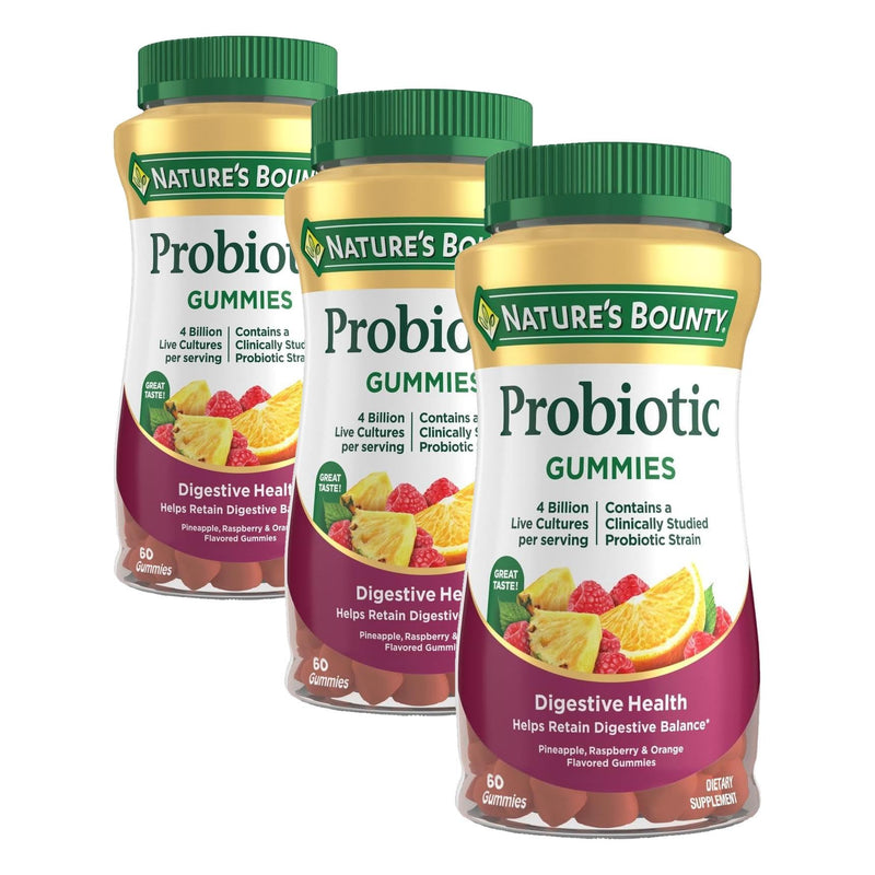 Nature's Bounty Probiotic Gummies, Immune Health & Digestive Balance, Pineapple, Raspberry and Orange Flavor Gummies, 60 Ct (Pack of 3) Pineapple, Raspberry & Orange 60 Count (Pack of 3)
