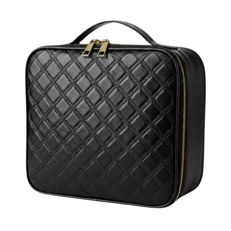 Customizable Makeup Bag - Adjustable Divider Cosmetic Case for Travel & Organization - Red (Quilted Black) Quilted Black