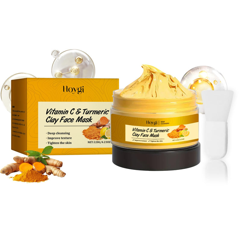 Turmeric Vitamin C Clay Mask, Suitable for Dark Spots and Dull Skin, Deep-Cleaning and Moisturizing Skincare Mask That Can Remove Blackheads and Pores, and Improve Uneven Skin Tone, 4.23 Ounces Turmeric Face Mask