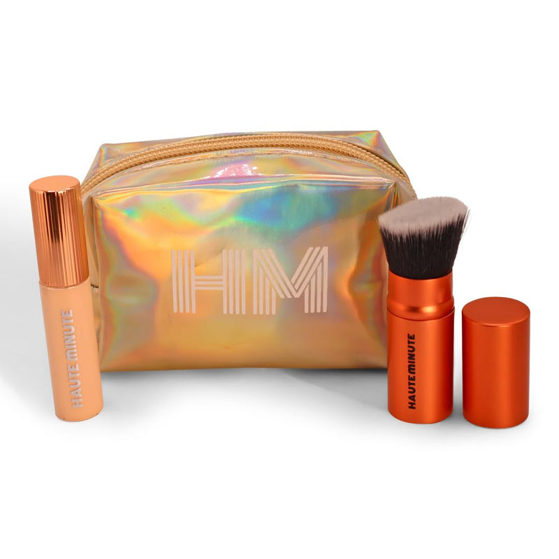 Mini Glam Bag, Skin Caring Concealer (Porcelain) & Mini Glamstick Retractable Foundation Brush