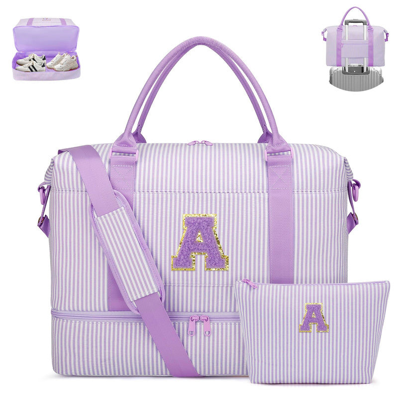 Gifts for Girls Overnight Bag Duffle Bag for Travel(Purple,A) | Overnight Bags Weekender Bag with Shoe Compartment Dance Bag with Makeup Bag for Girls Purple A