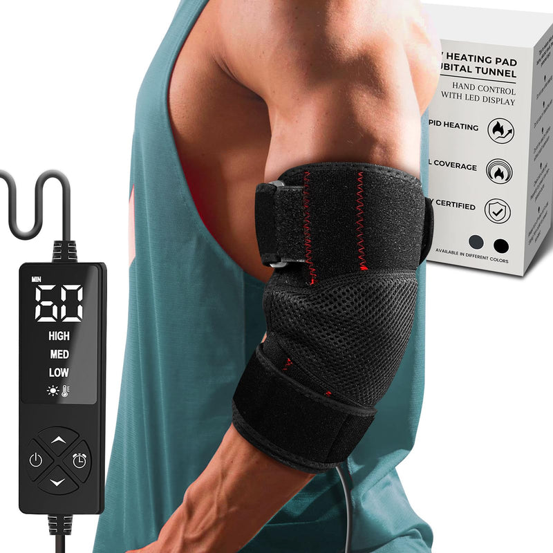 Heated Elbow Brace for Tendonitis & Tennis Elbow Relief, Flexible Arm Heating Sleeve with Moist Heat Option & Auto Shut-Off