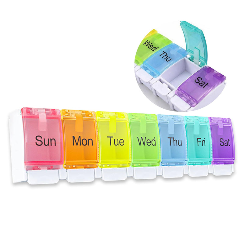 Weekly Pill Organizer,7 Day Pill Box with Push Buttons–Medicine Pill Case for Travel,Daily Vitamin Container,Medication&Supplement Holder,Cute Pill Organizer