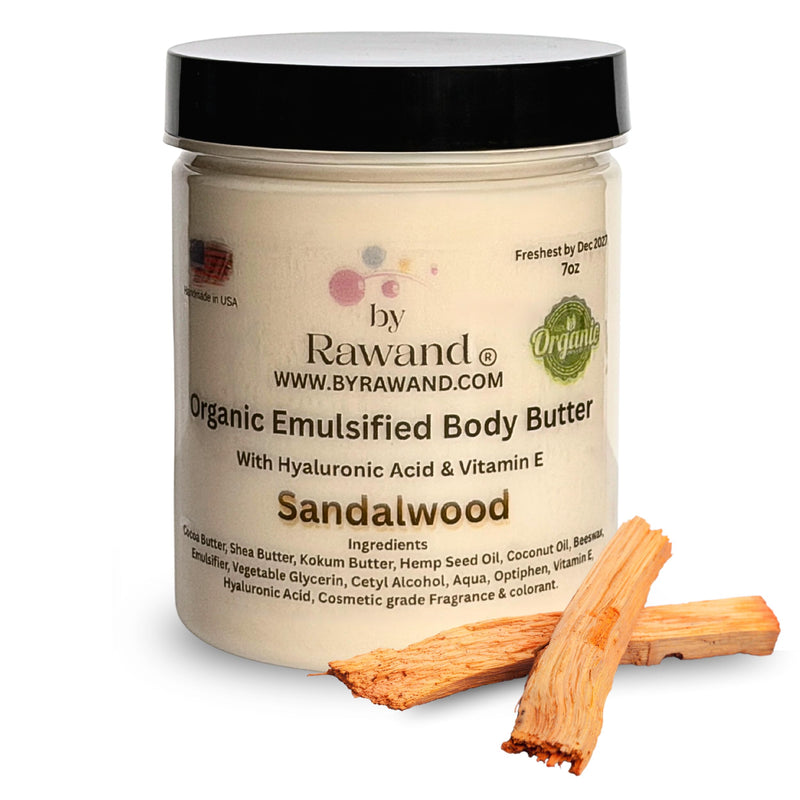 Sandalwood & Amber Body Butter for Men – Father's gift - Handmade- Organic Shea & Cocoa Butter Cream with Hyaluronic Acid & Vitamin E – Deep Moisturizer for Dry & Sensitive Skin – Masculine Scent Sandalwood