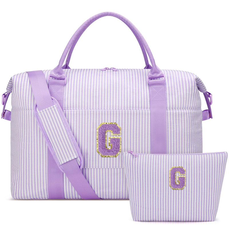 Birthday Gifts for Teen Girl Women Initial Travel Duffle Bag | Cute Overnight Weekender Bag with Makeup Pouch, Personalized Dance Gymnastics Bag, Purple-G G