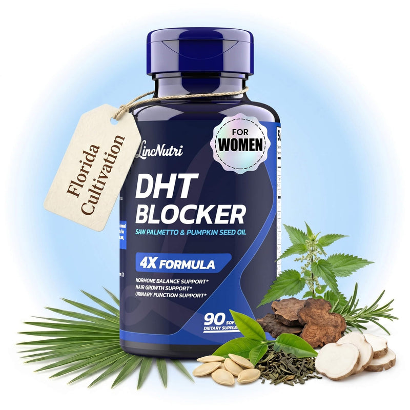DHT Blocker for Women Hair Growth Supplement, Fuller-Looking Hair | With Florida-Grown Saw Palmetto, Pumpkin Seed Oil, Biotin, 10-in-1 Hair Loss Support Formula, Non-GMO, 90 Softgels