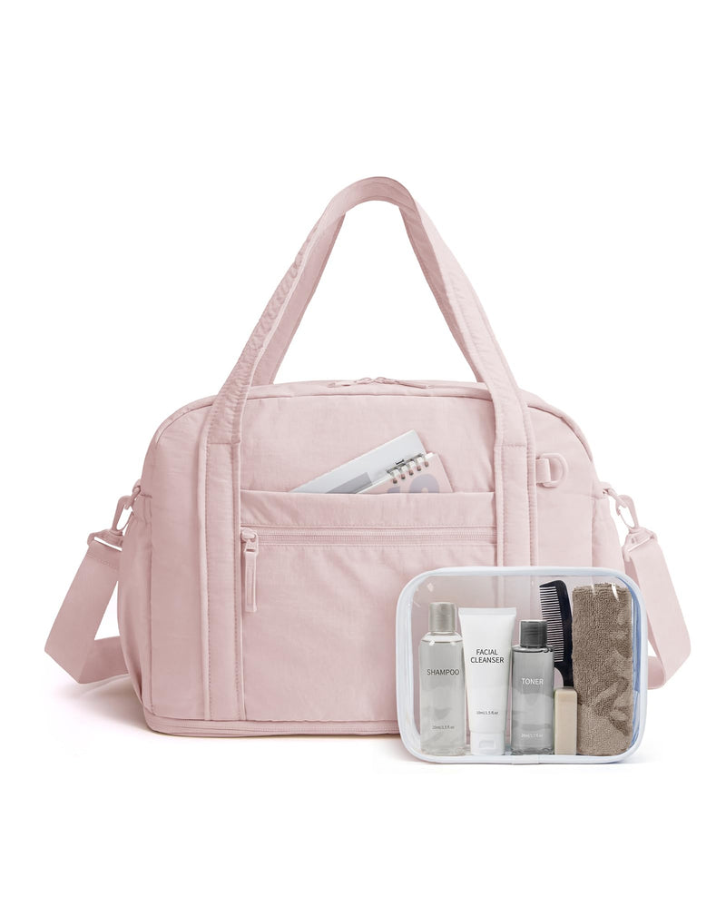 BAGSMART Expandable Travel Bag with Toiletry Bag, Gym Bag for Women, Pink | Airline Approved Personal Carry-on Size, Fits Under-seat, One Bag for Gym, Travel, Hospital, Overnight, Water-resistant