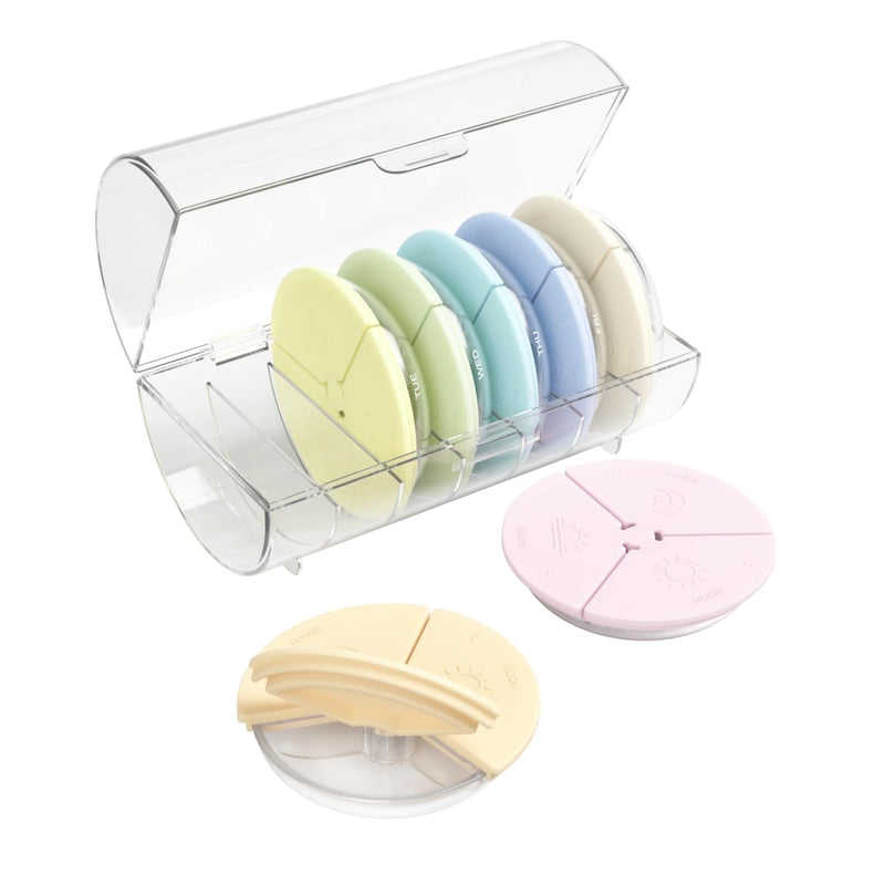 Ezy Dose Weekly (7-Day) AM/PM Pill Organizer, Medicine Case, Soft Rainbow | Daily Vitamin Box & Supplement Planner, 3 Times a Day, Round Removable Compartments, Easy to Use, Travel-Friendly, BPA-Free