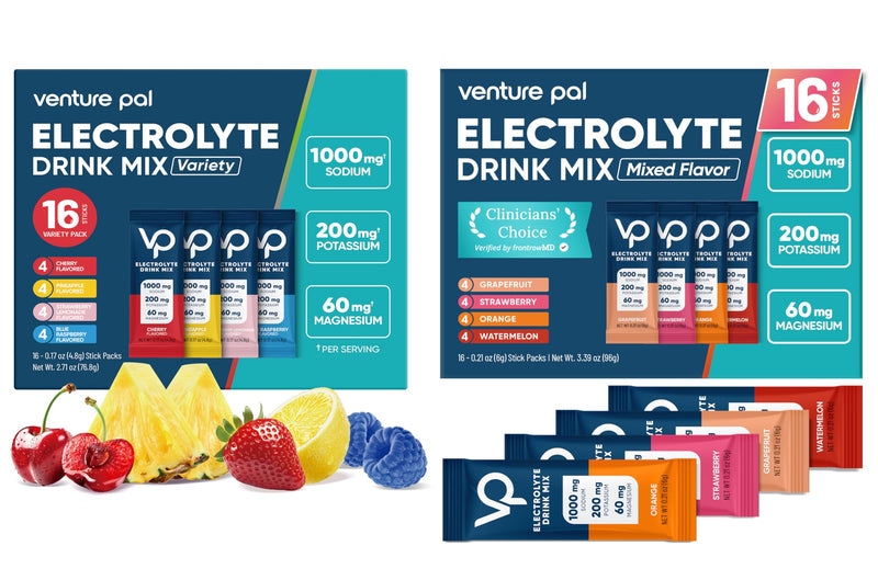 Venture Pal High Sodium Sugar-Free Electrolyte Powder Combo Pack | Hydration Drink Mix with Sodium, Potassium & Magnesium | Keto, Vegan & Paleo Friendly | Zero Calories | 32 Sticks