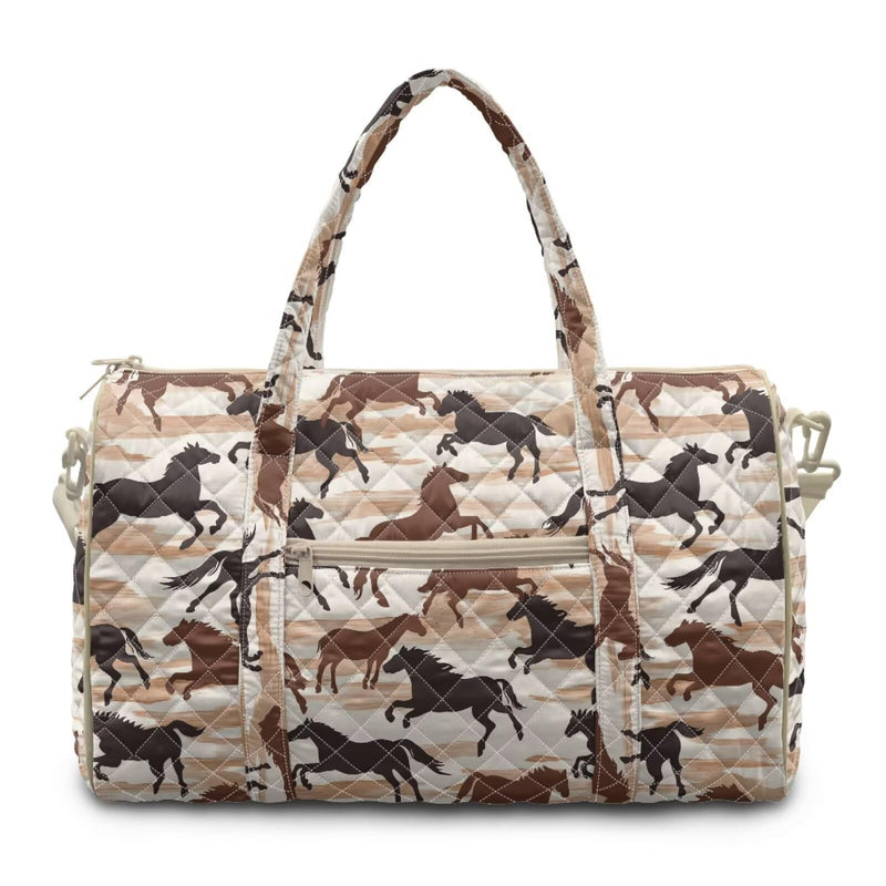 Horse Design Large Men Women Travel Duffle Bag, Quilted Carry on Bags with Adjustable Straps for Overnight Weekend Yoga Gym Business Trips and Sport Horse Design