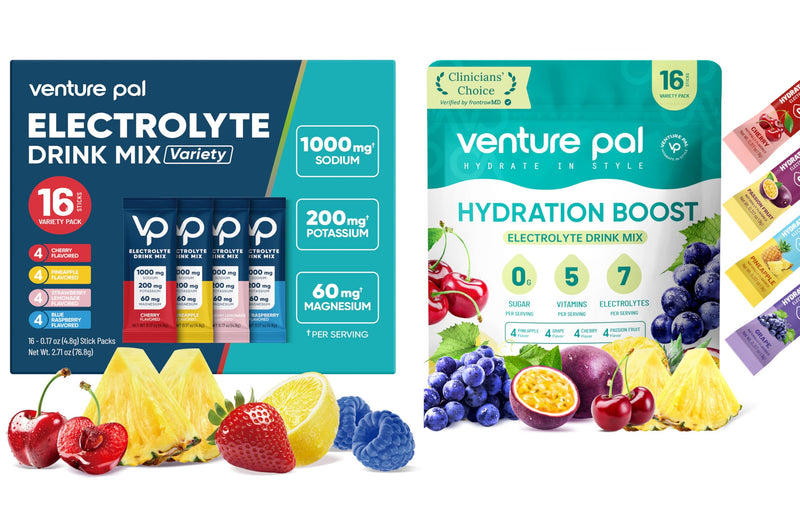 Venture Pal Electrolyte Combo Pack – Everyday Hydration & High Sodium Electrolyte Mix | Sugar-Free, Zero Calories | Keto, Vegan & Paleo Friendly | 32 Sticks