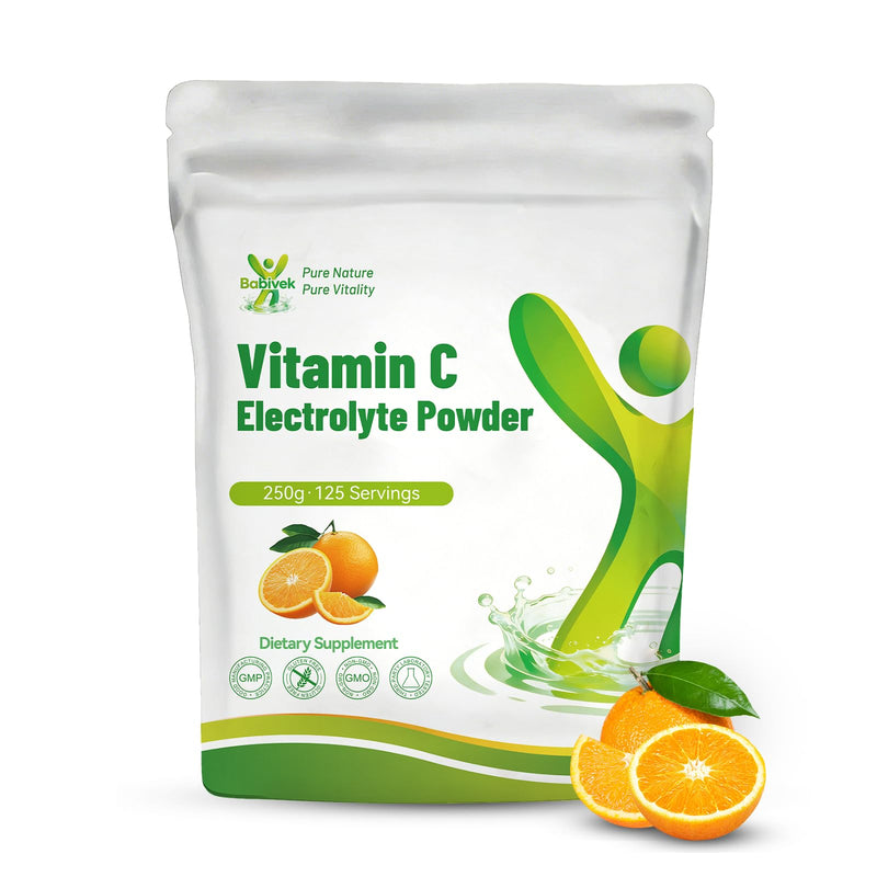 Sodium Free Electrolyte Powder with 1000mg Vitamin C Orange Flavor | Sugar Free 250g Vegan Keto Low Sodium Hydration Supplement for Adults & Kids, Gluten Free, Non-GMO, No Additives, Plant-Based