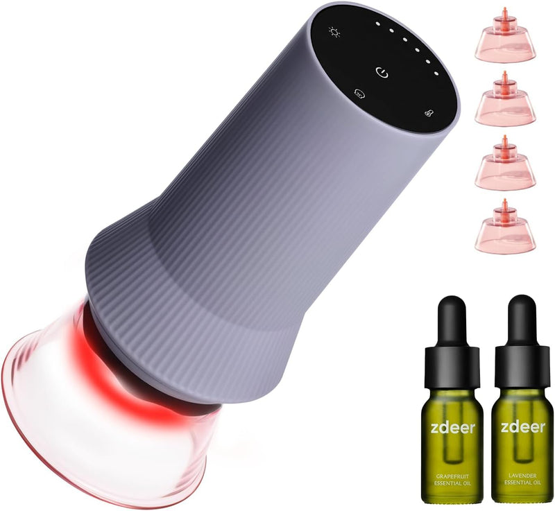 Cupping Set, Electric Cupping Kit for Massage Therapy, Lymphatic Drainage Massager with Heat, 6 Levels for Muscle Relaxation, 4 Cups + 2 * 10ml Essential Oil 1 Device + 2 Essential Oils + 4 Cups