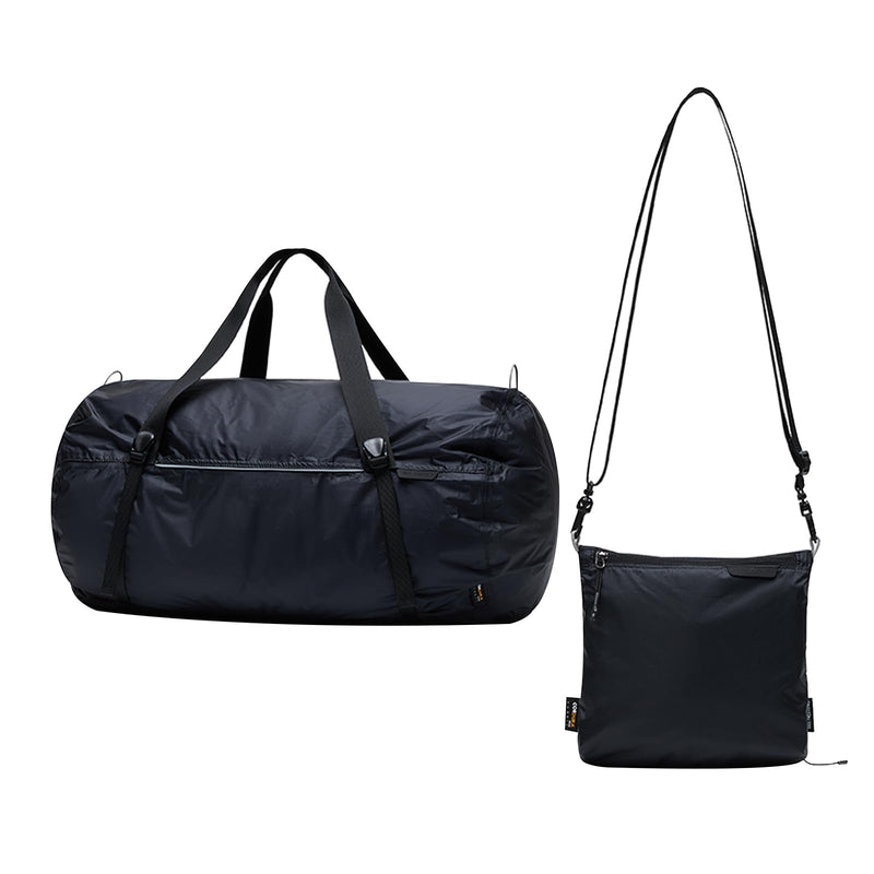 Bee Nesting 30L Ultralight Packable Duffel Bag - 2-in-1 Convertible Crossbody Pouch, Waterproof Cordura Travel Gym Bag with YKK Zippers & Reflective Trim for Men Women, Black (Black, 30L)
