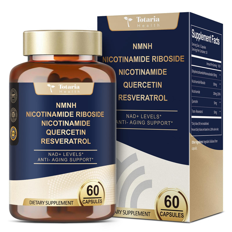 Totaria NMNH 500mg (Dihydronicotinamide Mononucleotide), Premium NMN Alternative Supplement w/Niacinamide (Vitamin B3), Quercetin, Trans-Resveratrol, 60 Ct 60 Count (Pack of 1)