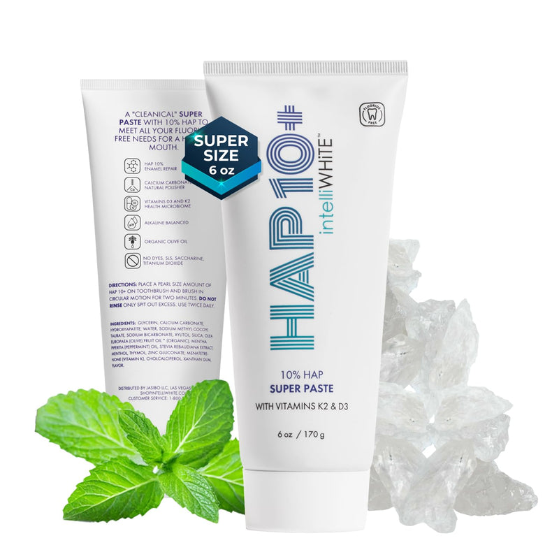 intelliWHiTE HAP10+ Super Paste Vitamin D3 & K2 – 10% Hydroxyapatite Toothpaste for Remineralization & Sensitive Teeth Tested 90% Stain Removal – Fluoride-Free – 6 fl oz Value Size – Made in USA 6 Fl Oz (Pack of 1)