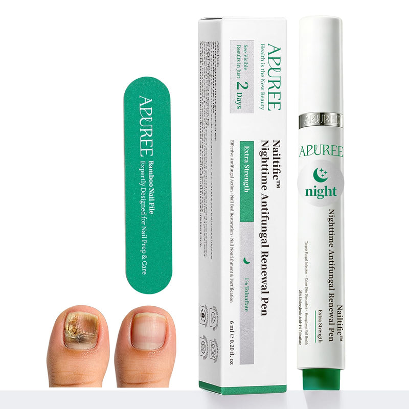 Apuree Nighttime Antifungal Pen Extra Strength 1% Tolnaftate Overnight | Tea Tree Oil, FSA-HSA Eligible, For Discolored Yellow Thick Brittle Damaged Nails, Improves Nail Appearance, Mess-Free