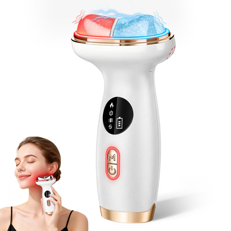Red Light Therapy for Face, Electric Gua Sha Facial Massager, Microcurrent Facial Device for Tightening & Lifting, Warm Compress for Better Skincare Absorption & Cold Compress for Depuffing White