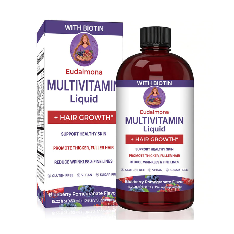 Liquid Multivitamin + Hair Growth | Biotin 10000mcg | Support Healthy Skin,Promote Thicker Hair,Reduce Wrinkles & Fine Lines, uitable for Ages 18+ | 15.22 Fl Oz