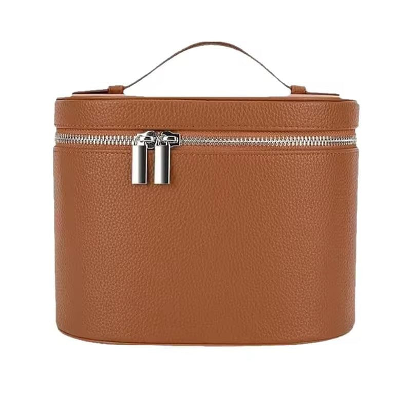 Vanity Case Makeup Bag with Compartments, Travel Cosmetic Bag Organizer with Detachable Dividers, Portable Makeup Organizer for Women Brown