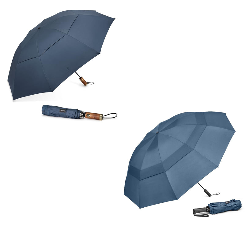 G4Free 54 Inch Inverted Windproof Umbrella with Wooden Handle + 62 Inch Large Golf Umbrella Compact Reverse Travel Umbrella, Portable & Durable for Rain