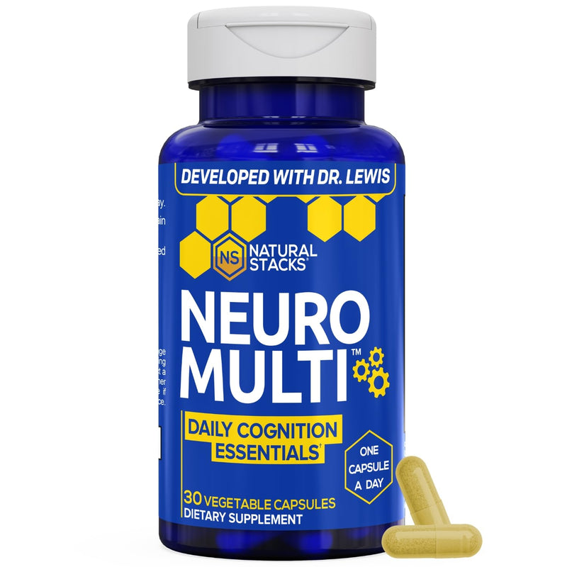NeuroMulti Daily Multivitamin For Women & Men, With 200mg CoQ10 - 30 Count | 10 In 1 Brain Health Complex - One Capsule Per Day - Supports Cognition & Brain Function - Non-GMO - Natural Stacks