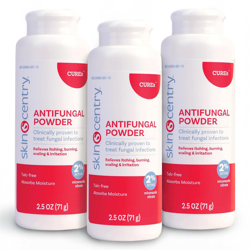 Antifungal Powder - 2% Miconazole Nitrate Treatment for Athlete’s Foot, Jock Itch & Ringworm, Talc-Free Moisture Control, Relieves Itching, Burning & Chafing - Pack of 3 (2.5 oz Each)