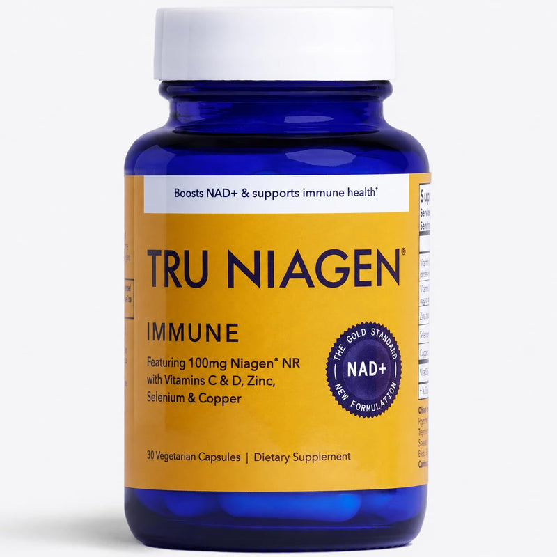 TRU NIAGEN NAD+ Immune Cell Support, Vitamin C, D3, Zinc, 100mg NR, 30ct | Daily immune support with Vitamin C, vegan D3, Zinc, Selenium & Copper, plus 100mg patented Niagen NR to boost NAD+ levels.
