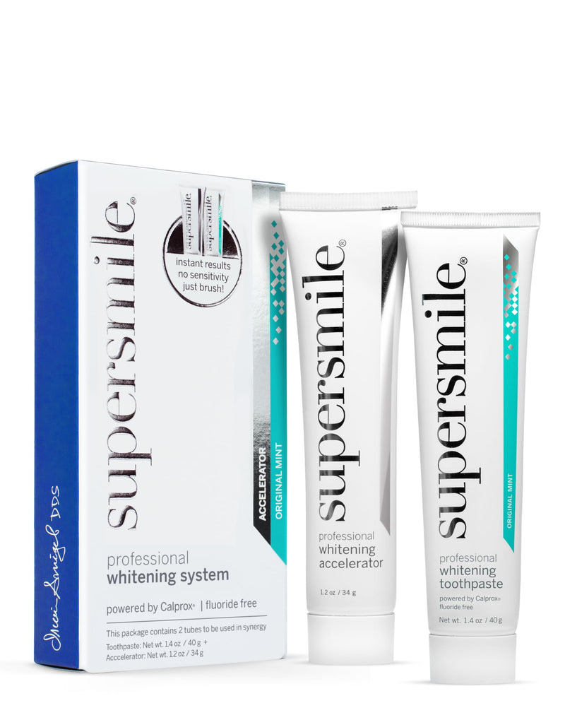 Supersmile Fluoride-Free Whitening System, 1.4 Oz Travel Size, TSA-Approved | Toothpaste + Accelerator Travel Duo, Whitens 6 Shades in 7 Days, Original Mint, Veneer Safe, Calprox® Powered